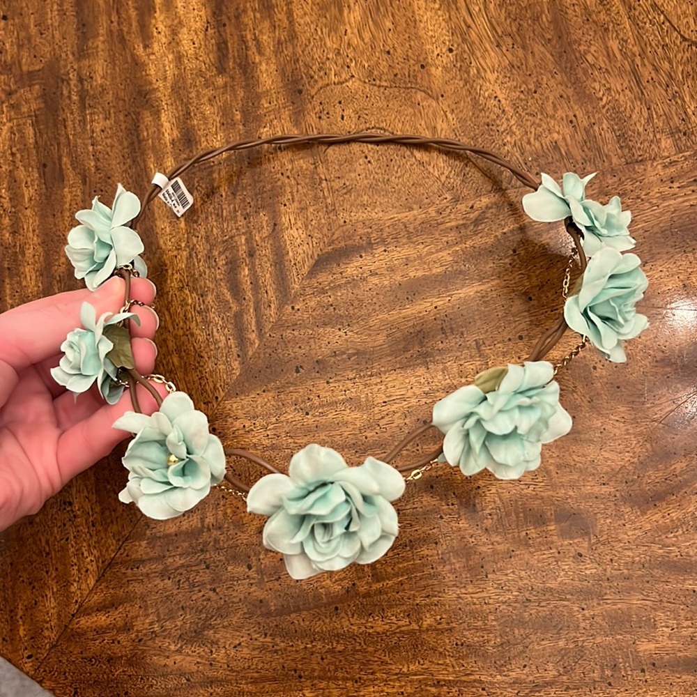 Mint Green/Light Blue Flower Crown with Chain